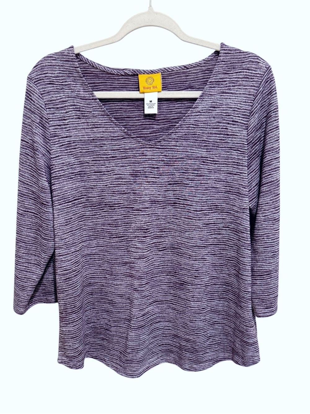 Ruby Rd. Purple Striped V-Neck Long Sleeve Top - Size Medium
